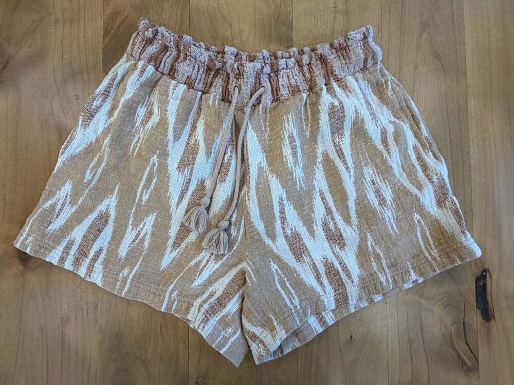 Aerie Women's Brown White Ikat Woven Cotton Drawstring Shorts Size Medium